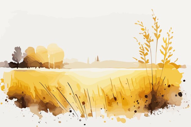 Vector watercolor golden fields and crops illustration design on a white background