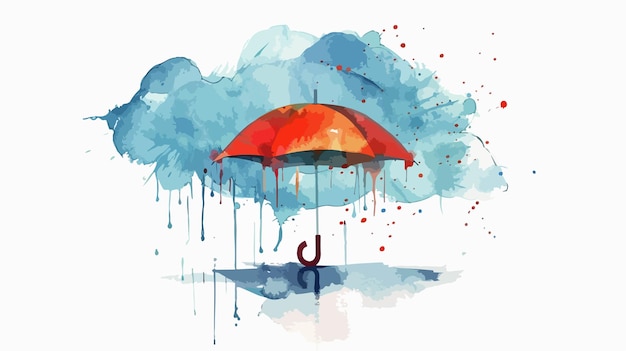 Watercolor Graphic of Umbrella with Cloud and Rain