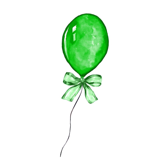 Watercolor green air balloon with a bow