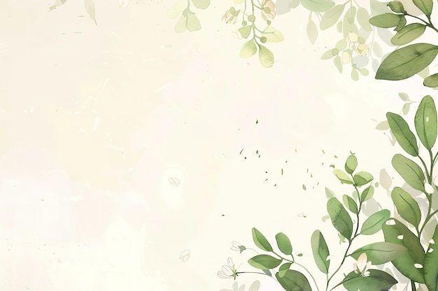 Watercolor green floral pattern Green leaves and branches composition on white background