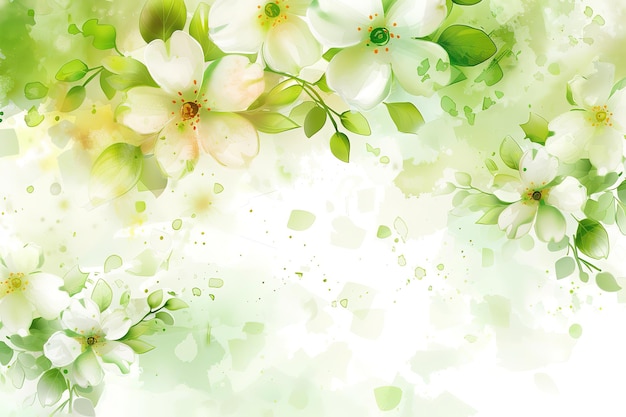 Watercolor green floral pattern Green leaves and branches composition on white background