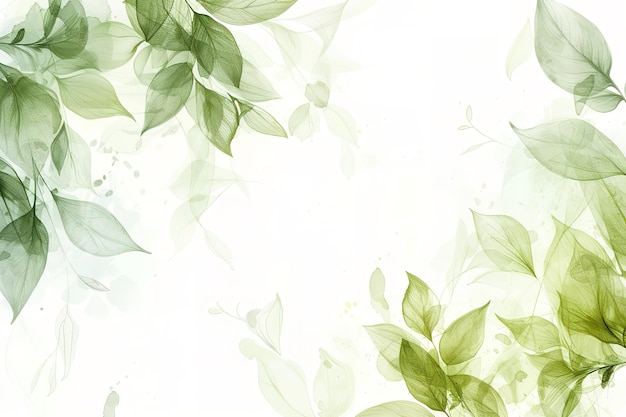 Watercolor green floral pattern Green leaves and branches composition on white background