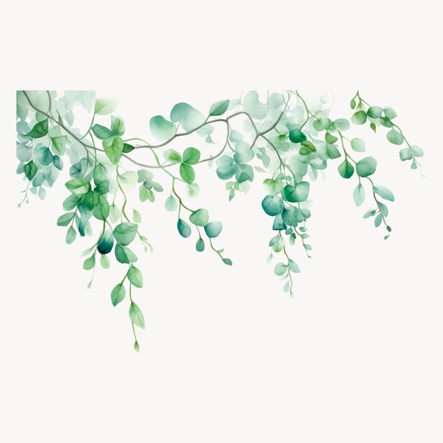 Watercolor green leafy branches