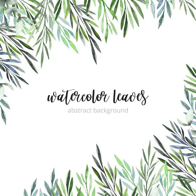 Watercolor green leaves background