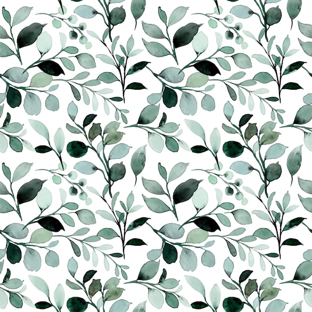 Watercolor green leaves seamless pattern