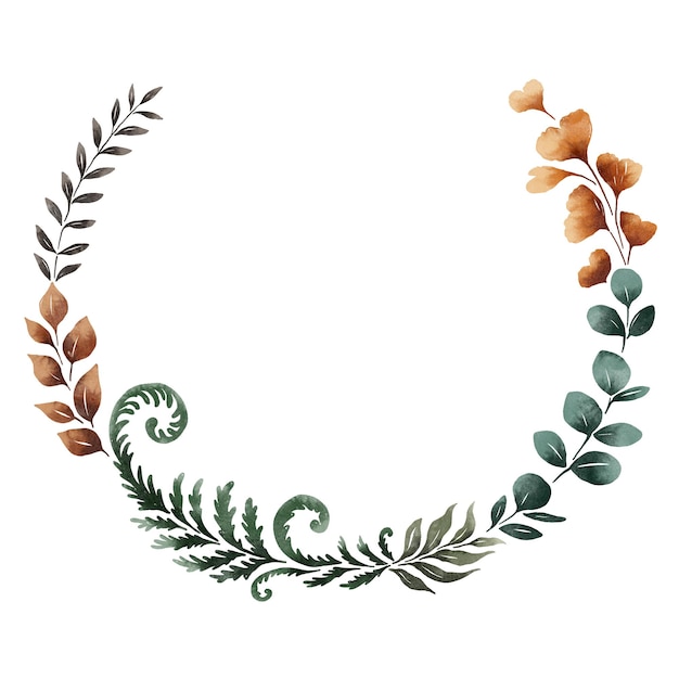 Watercolor green leaves wreath