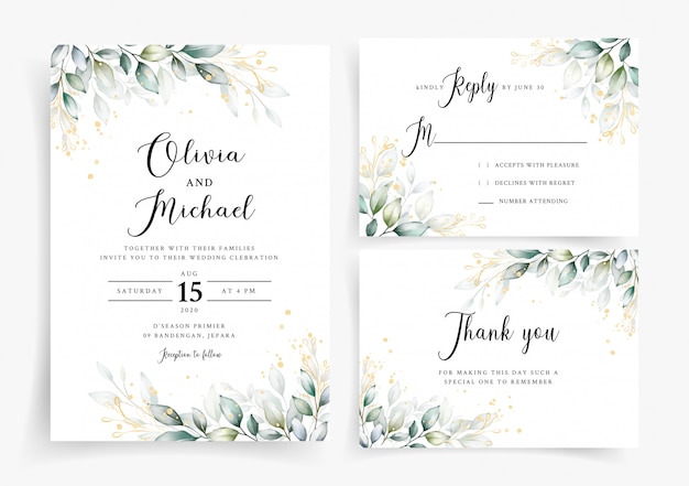 Watercolor greenery wedding card template