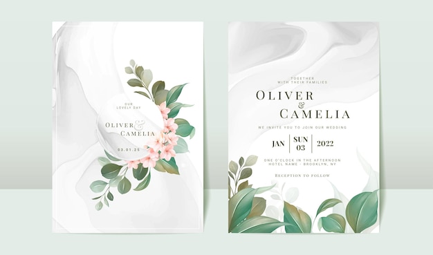 Watercolor greenery wedding invitation card template set