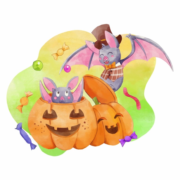 Watercolor halloween bat illustration