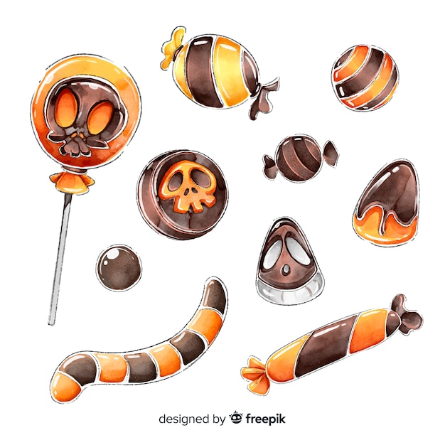 Watercolor halloween candy collection