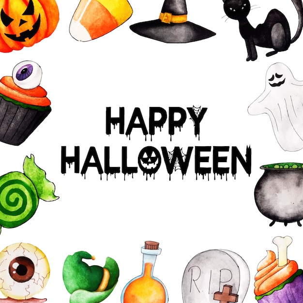 Watercolor Halloween Elements Background