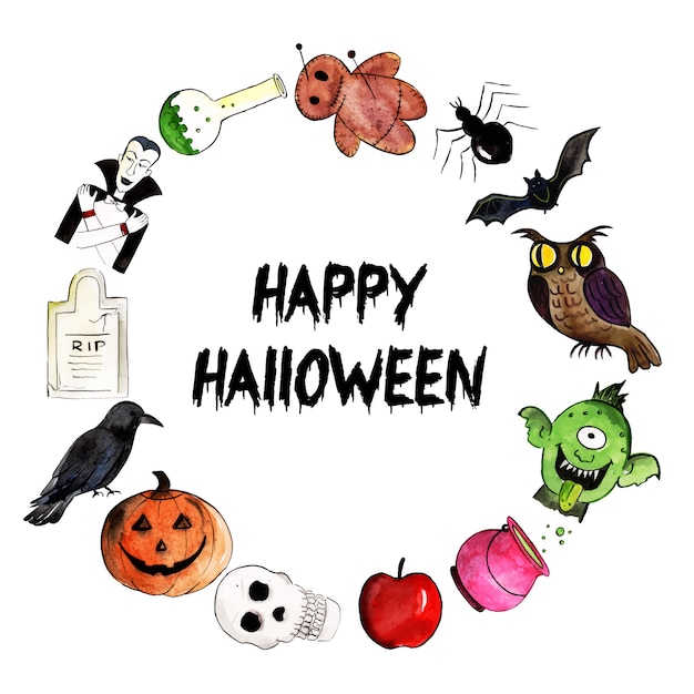 Watercolor Halloween Elements Background