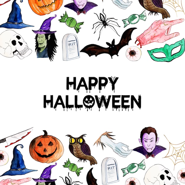 Watercolor Halloween Elements Background