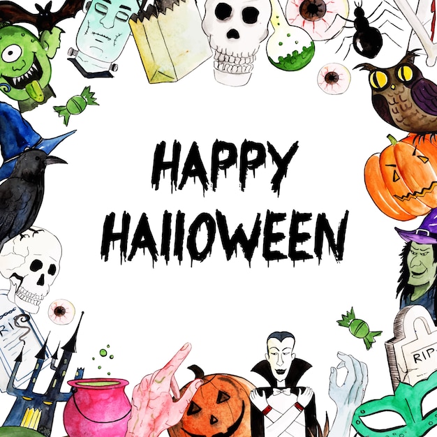 Watercolor Halloween Elements Background