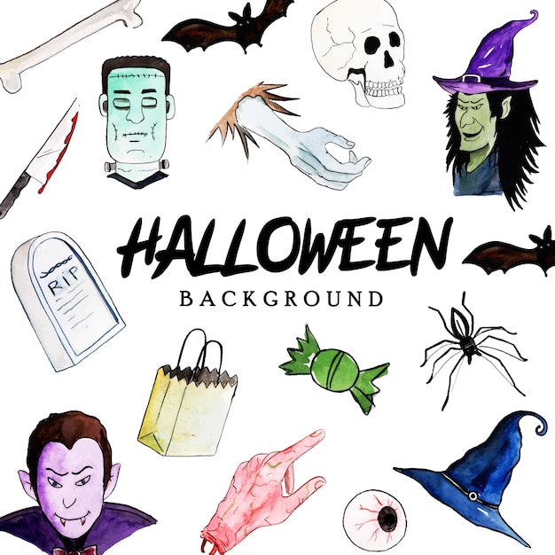 Watercolor Halloween Elements Collection Background