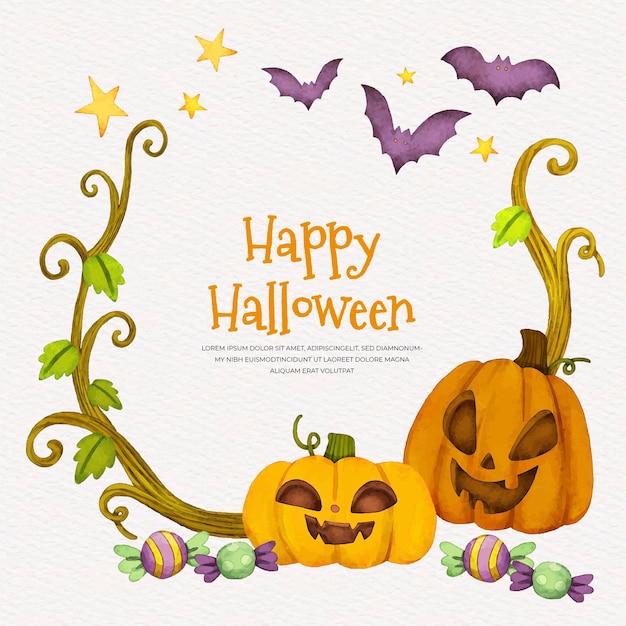 Watercolor halloween frame template