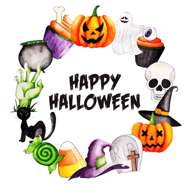 Watercolor Halloween Wreath Background