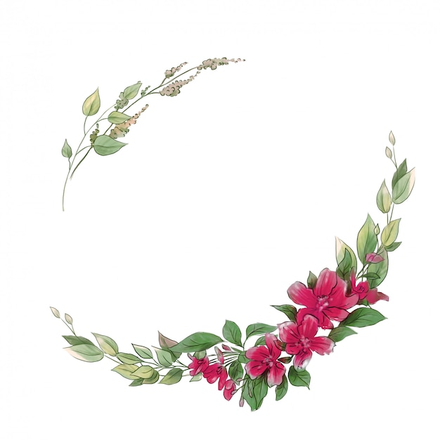 Watercolor hand drawing wreath of spring delicate flowers