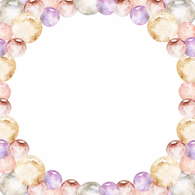 Watercolor hand drawn circle shaped frame with pastel bubbles for Valentine's day Isolated on white background Design for paper love and greeting cards textile print wallpaper wedding