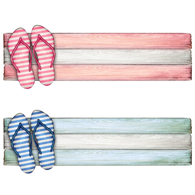 Watercolor hand drawn colorful flip flops