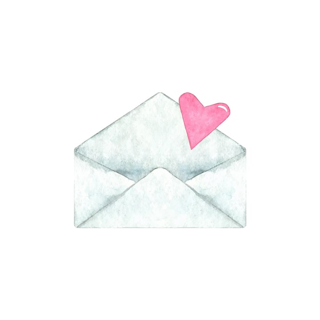 Watercolor hand drawn envelope with pink heart