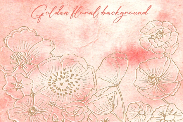 Watercolor hand drawn floral golden natural background illustration.