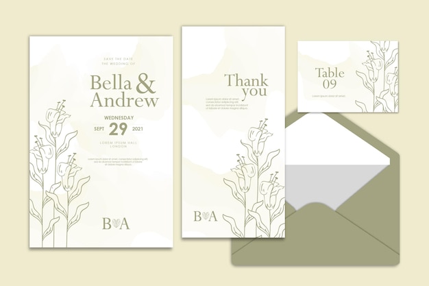 WATERCOLOR HAND DRAWN FLORAL WEDDING INVITAION TEMPLATE COLLECTION