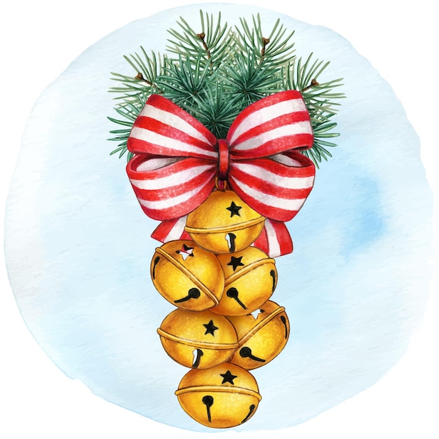 Watercolor hand drawn jingle bells decoration