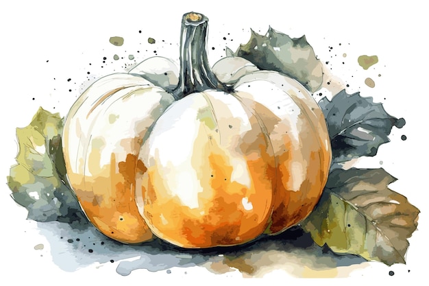 Watercolor hand drawn pumpkin Flat vector illustration isolated on white background