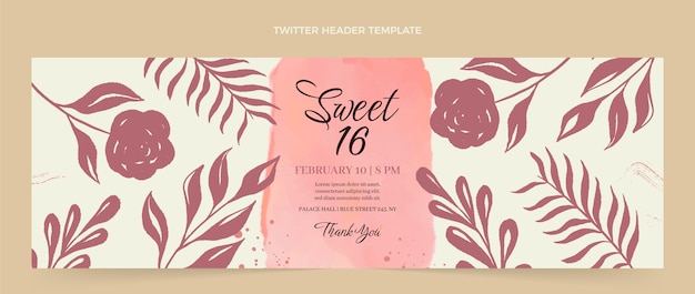 Watercolor hand drawn sweet 16 twitter header