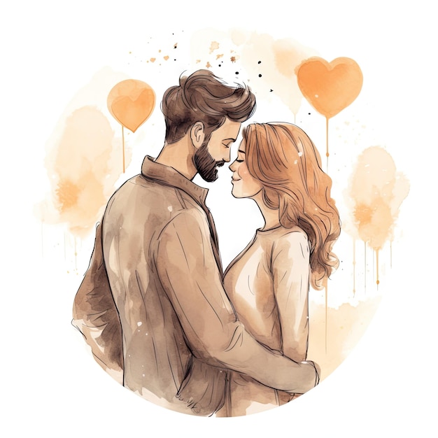 Vector watercolor hand drawn trendy cartoon couple