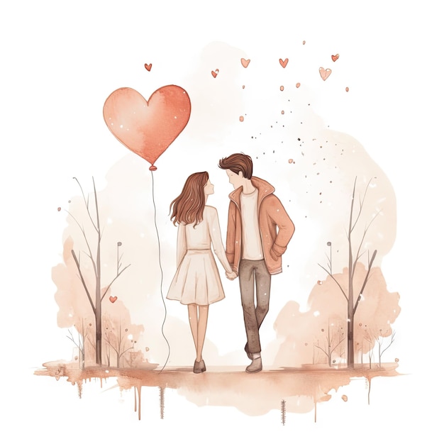 Vector watercolor hand drawn trendy cartoon couple