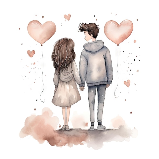 Vector watercolor hand drawn trendy cartoon couple