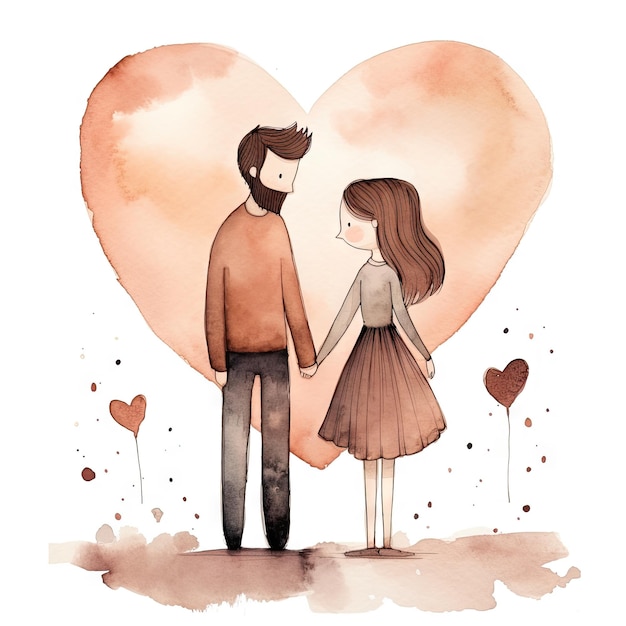 Watercolor hand drawn trendy cartoon couple