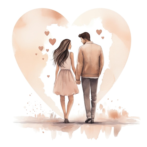 Watercolor hand drawn trendy cartoon couple