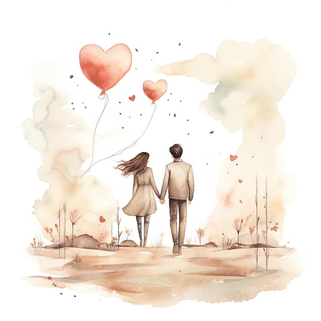 Vector watercolor hand drawn trendy cartoon couple