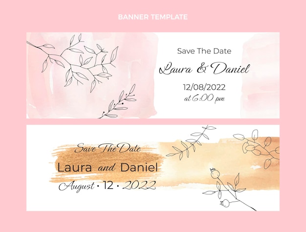 Watercolor hand drawn wedding banners horizontal