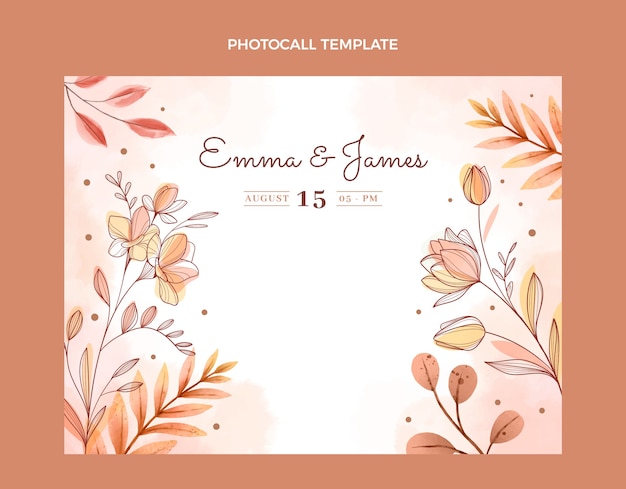 Watercolor hand drawn wedding photocall template