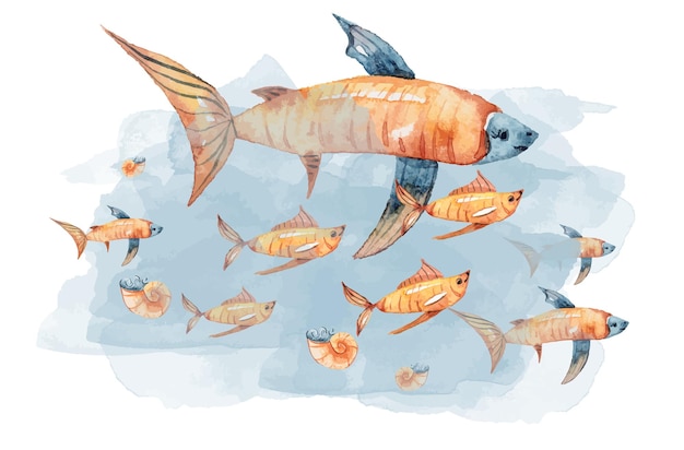 Watercolor hand painted cute nursery fish clipart illustration isolated on transparent background