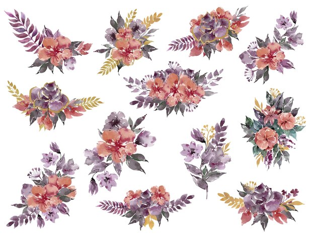 Vector watercolor hand painted floral bouquet vector clipart flower bouquet illustration for wedding cards