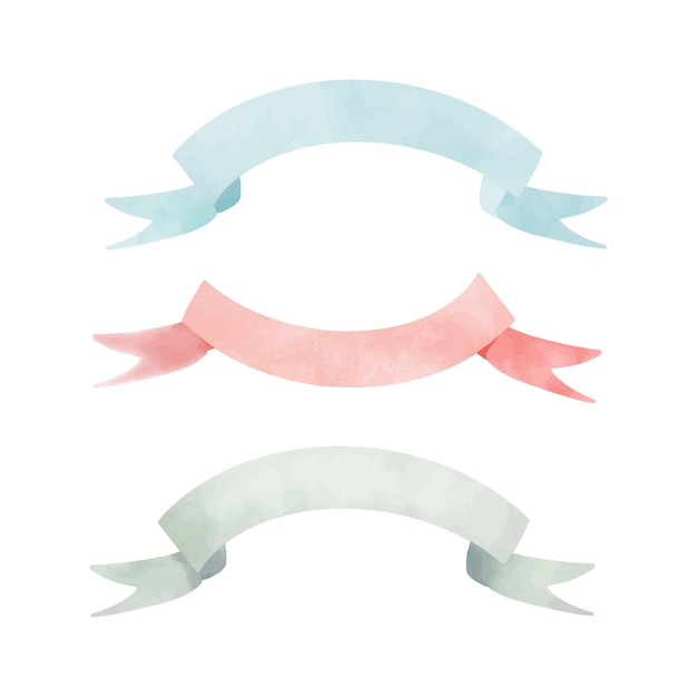 Watercolor hand painted ribbon banners set Watercolor illustration isolated on white background