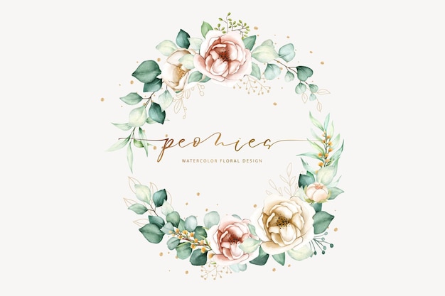 Watercolor hand painting wreath of peony