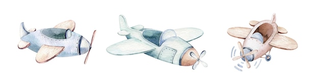 Vector watercolor handdrawn cartoon planes