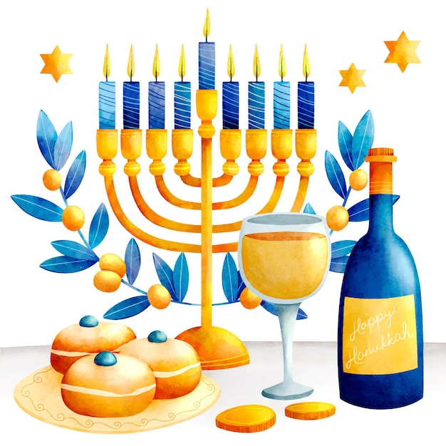 Watercolor hanukkah illustration