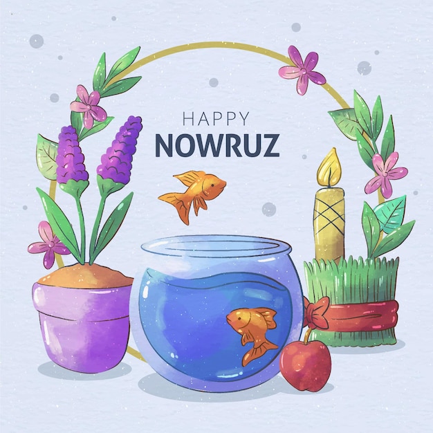 Vector watercolor happy nowruz celebration