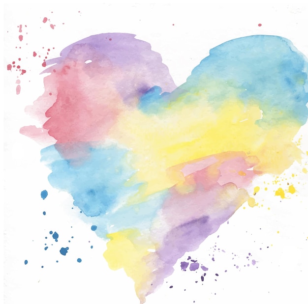 Watercolor heart made of yellow blue pink and purple spots