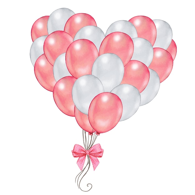 Watercolor heart shaped group of balloons