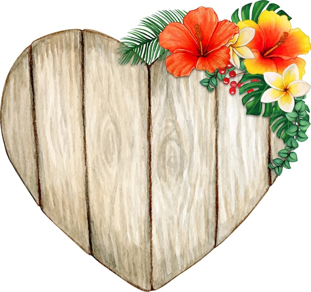 Watercolor heart shaper wooden tropical sign