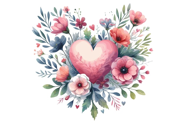 Vector watercolor heart with flowers design