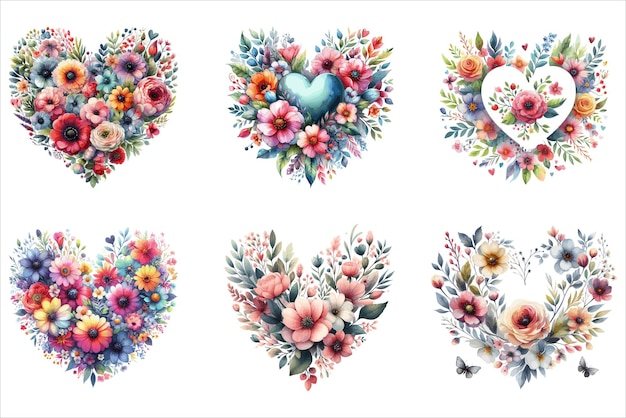 Watercolor Heart with Flowers design